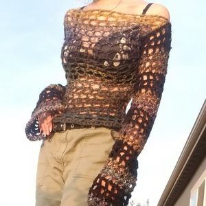 Off the Shoulder Mesh/Fishnet Sweater